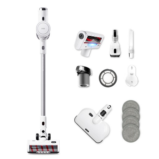 아이닉(INIC) 차이슨 무선청소기 i20 Elite + UV헤드브러시 + UV침구브러시 + 필터 + 물걸레 키트, 화이트