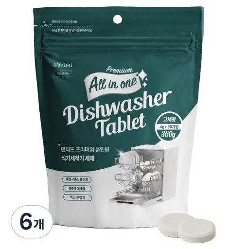 민티드 프리미엄 올인원 식기세척기 세제, 360g, 6개