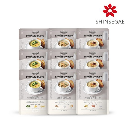 [LIVE] 베키아에누보 포테이토크림스프3+브로콜리치즈스프3+머쉬룸크림스프3 총 9봉, 9개, 180g