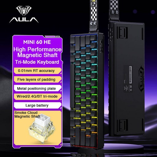 AULA MINI60 HE 마그네틱 키보드 무선 트라이 모드 FPS 게이밍 래피드 트리거 저지연 키보드, Magnetic Switch, MN60HE Pro
