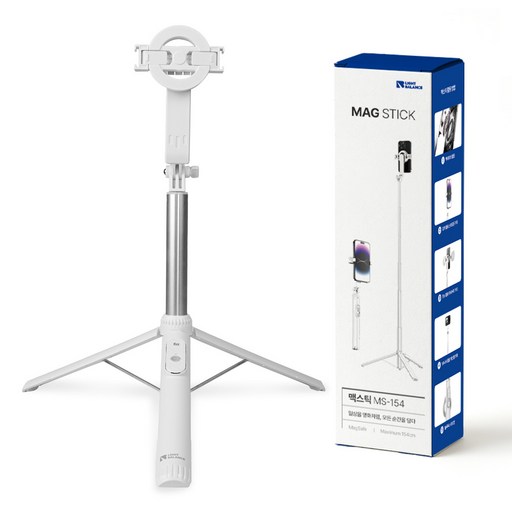 라이트밸런스 맥세이프 셀카봉 155cm 롱 접이식 마그네틱 블루투스 아이폰 삼각대, MS-154 (맥스틱), 1개