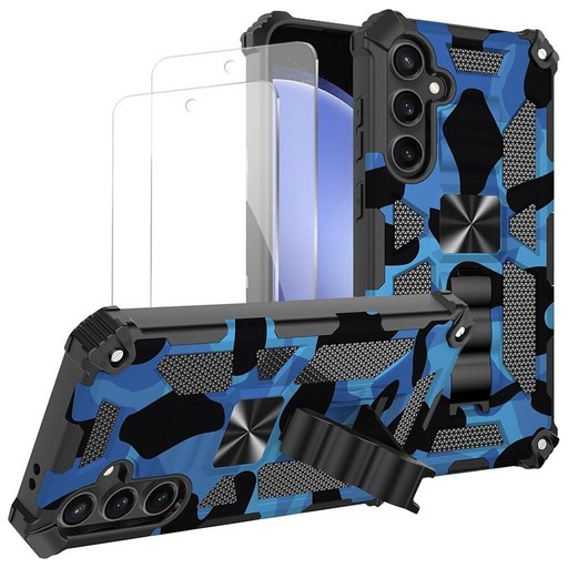 Lokyoo 삼성 갤럭시 A36 5G 케이스 2팩 강화 유리 액정보호필름 군용 등급 자석 자동차 마운트가 있는 킥스탠드 보호 폰 케이스 - 딥 블루