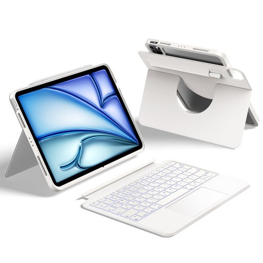 HOU 아이패드 세로 가로 매직키보드 펜슬 수납 아이패드 프로11인치 M4 13인치 에어 6/5/4세대 M2 10.9 11인치 13인치 트랙패드 백라이트 한글 키보드 케이스, 에어6/5/4세대 프로1/2/3/4세대10.9 11인치, 화이트