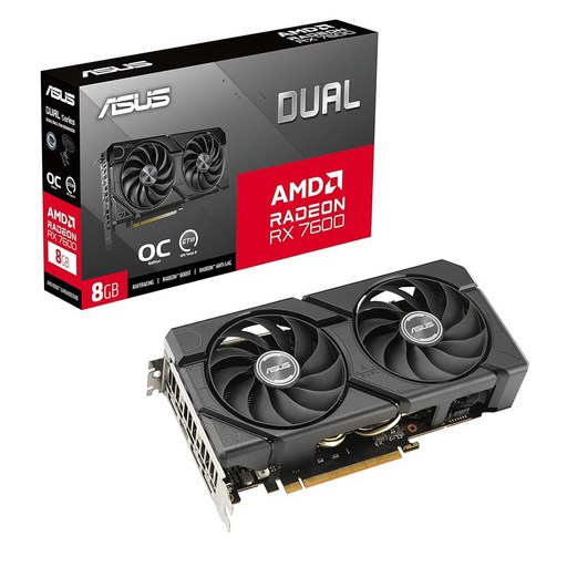 ASUS 듀얼 라데온 RX 9060 XT 16GB GDDR6 그래픽 카드(PCIe 5.0 HDMI 2.1b 디스플레이포트 2.1a 2.5 슬롯 디자인 축류 팬 0dB 기술, Dual Fans, RX9060XT|8GB|Black