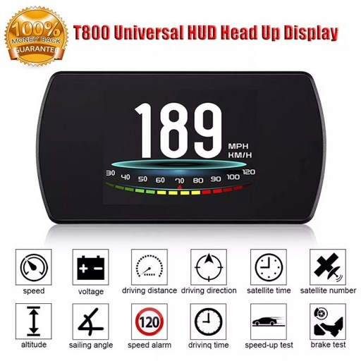 HUDT800 자동차 HUD 헤드업 디스플레이 디지털 GPS 속도계 항해 각도 고도 속도 상승 테스트 브레이크 테스
