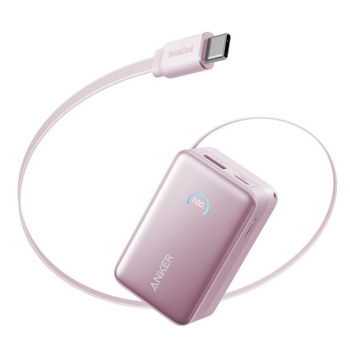 앤커 나노 파워뱅크 10000mAh 45W 보조배터리 (C타입 케이블 일체형), 핑크, A1638