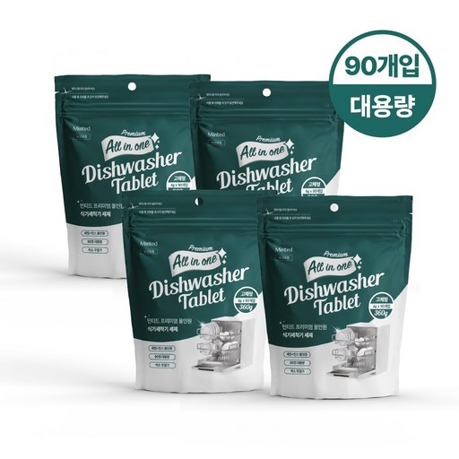 민티드 프리미엄 올인원 식기세척기 세제, 360g, 4개