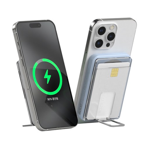 이어맥 울트라 슬림 카드지갑 포함 듀얼 맥세이프 22.5W 고속충전 보조배터리 5000mAh PTPB-200, 스카이