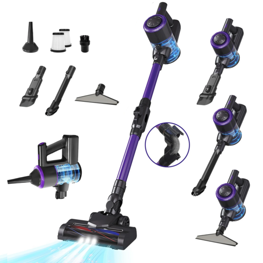 RichMagic 독일 핸디형 16000Pa 접이식 무선청소기 전동 브러시 LED 조명 스탠딩 다용도 블로잉/ 청소/가정용/차량용 5 in 1 핸디청소기, 퍼플, HKX-007