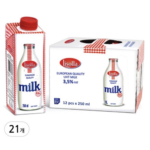 믈레코비타 3.5% 멸균우유, 21개, 250ml