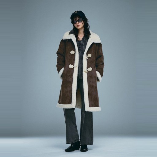 [국내매장 정품] 에잇세컨즈 여성 스웨이드 하이넥 롱 무스탕 브라운 165Y3VAY2D 625663