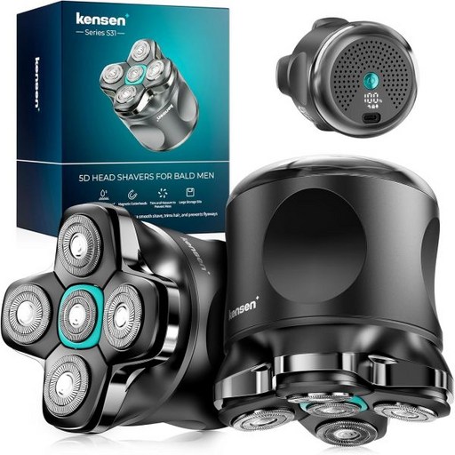 회전식면도기 남성면도기 전기면도기 대머리 남성용 5D 헤드 면도기 - Kensen 2025 대형 헤어 챔버 업그레이드 최고의 방수 USB-C 홈 오피스 여행용 160분 사용 녹, Green