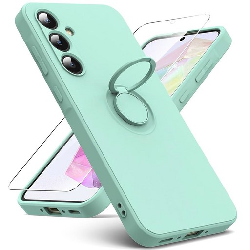 삼성 갤럭시 A35 5G 케이스용 밴던 킥스탠드 내장 [완전한 카메라 보호][1개의 스크린 프로텍터] 매트 스킨 필링 백 커버 충격 방지 슬림 케이스 미드나잇 그린, Samsung Galaxy A35 5G, Light Blue, 1개