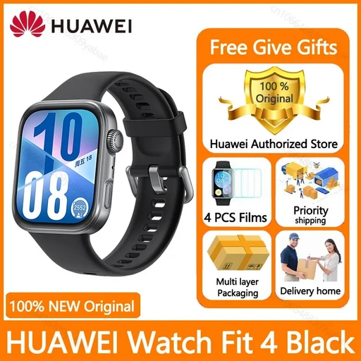 기존 HUAWEI Watch FIT 4 스마트워치 1.82인치 AMOLED 디스플레이 블루투스 통화 초슬림 디자인 내구성, 01 Black