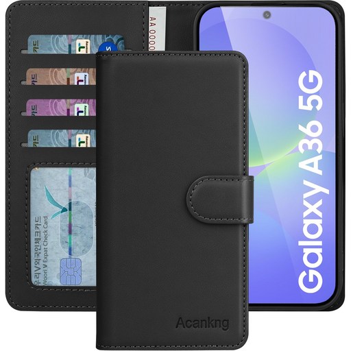 아칸크 갤럭시 A36 5G/SM-A366N 지갑형 가죽 카드수납 다이어리 휴대폰리 케이스+지문인식 보호필름 풀세트