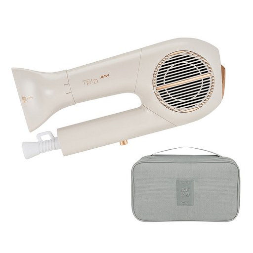 [25년 10월 신상품] JMW 강력한 1700W 접이식 BLDC 항공모터 드라이기 트리드 + 파우치세트, 본품+파우치