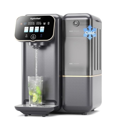 Hydrofast 냉수 역삼투 정수 필터 조리대 재광화 및 pH 균형 UV 6단계 RO 여과 시스템 휴대용 정수기 3:1 순수 배수 설치 없음 C100, 저온 및 주변, 회색