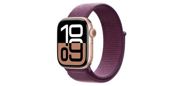 Apple 애플워치 10 GPS, 42mm, 로즈 골드 / 플럼 스포츠 루프, Loop