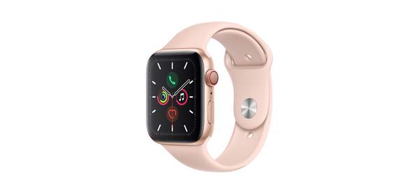 Apple 애플워치5 GPS + 셀룰러 44mm 스포츠밴드 + 알루미늄케이스, 골드(MWWD2KH/A),핑크 샌드(밴드), GPS+Cellular 1
