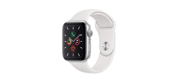 Apple 애플워치5 44mm GPS, 실버 알루미늄 케이스, 화이트 스포츠 밴드 1