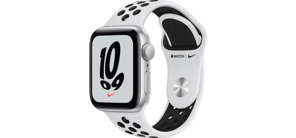 Apple 워치 SE, 40mm, GPS, 실버 케이스, 퓨어플랜티넘/블랙 밴드