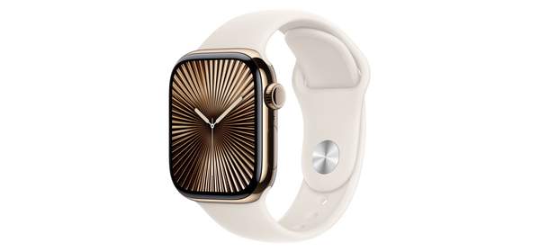 Apple 애플워치 10 GPS+Cellular, 42mm, 티타늄, 골드 / 스타라이트 스포츠 밴드, S/M