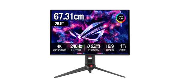 에이수스 4K UHD QD OLED 240Hz 0.03ms 멀티스탠드 ROG Swift 게이밍 컴퓨터 모니터, 68.5cm, PG27UCDM