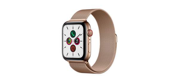 Apple 애플워치5 44mm GPS+Cellular, 골드 스테인리스 스틸 케이스, 골드 밀레니즈 루프