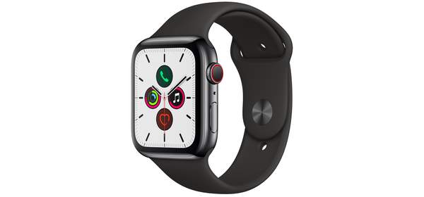 Apple 애플워치5 44mm GPS+Cellular, 스페이스블랙 스테인리스 스틸 케이스,블랙 스포츠 밴드 1
