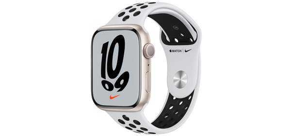 Apple 애플워치 7 GPS, 45mm, 알루미늄, 스타라이트 케이스, 퓨어플래티넘/블랙 밴드 1