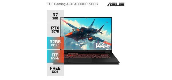에이수스 TUF 게이밍 A18 FA808UP-S8017 AMD 라이젠7 260 지포스 RTX5070 고사양 게이밍 노트북, Free DOS, 32GB, 2TB, 블랙 1