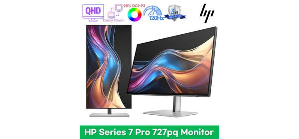 HP 시리즈 7 Pro 727pq QHD 120Hz 27인치 와이드 사무용 업무용 데이지체인 모니터, 68.6cm