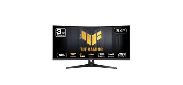 ASUS TUF 게이밍 34인치 울트라 와이드 커브 모니터 (VG34VQ3B) – 21:9 QHD (3440x1440) 180Hz 1ms 익스트림 로우 모션 블러 싱크, 34" Curved UWQHD 21:9 180Hz
