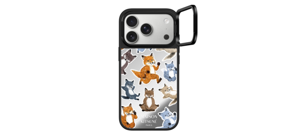케이스티파이 CASETiFY 아이폰 17 프로 맥세이프 호환 미러 링 스탠드 케이스 Maison Kitsune Fox Medley Clear Edition - 실버 블랙, {Size} {Color} -  실버 미러 + 블랙