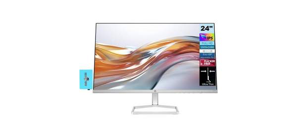 HP 24인치 FHD IPS1920x1080 모니터M24FW 교체 번들Docztorm Dock 포함 100Hz 주사율 HDMI VGA 플리커 프리 가정 및 비즈니스에, 24 inch, Pack of 1, White/Silver