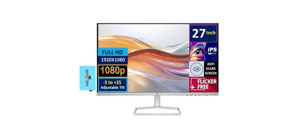 HP 527sw 모니터 모델 m27fw 교체 75Hz IPS 27인치 FHD 눈부심 방지 플리커 프리 300니트 디스플레이 기울기 조절 가능 VGA 1개 HDMI 2개 99 s, 27 inch, Pack of 1, White/Silver
