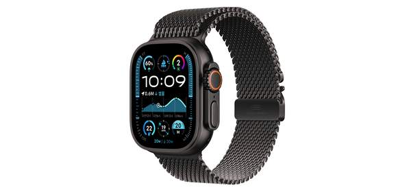 Apple 정품 2024 애플워치 Ultra 2 티타늄 밀레니즈 루프, 49mm, GPS+Cellular, 블랙 / 블랙, Medium