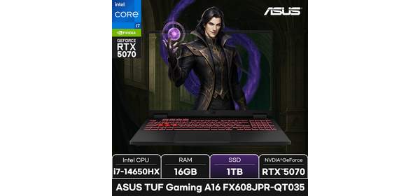 ASUS TUF Gaming F16 FX608JPR-QT035 i7 14세대 RTX5070, Free DOS, 16GB, 1TB, 예거 그레이