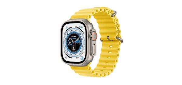 Apple Watch 울트라 [GPS 셀룰러 49mm] 미드나잇 밴드가 있는 티타늄 케이스 원 사이즈 갱신, Yellow Ocean Band 1