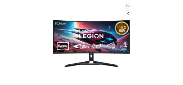레노버 UWQHD 게이밍 180Hz 커브드 무결점 모니터, 86.36cm, R34w-30 67C7GACBKR(67C7GACBKR)