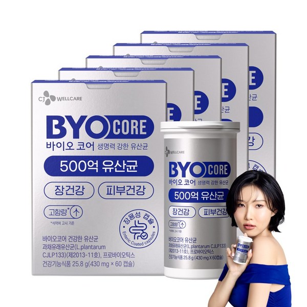 500억 유산균 CJ 바이오코어 고함량 특허유산균 5박스 장용성 캡슐, 60정, 5개