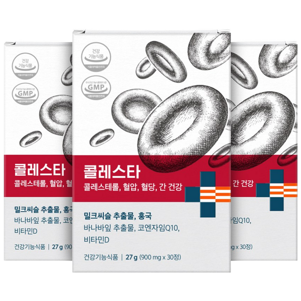 나우케어 콜레스타 콜레스테롤 낮추는 혈압 혈행 영양제 홍국 밀크씨슬, 30정, 3박스
