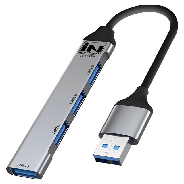 인네트워크 USB3.0 1포트 USB2.0 3포트 알루미늄 초슬림 USB 4포트 확장 허브 IN-U324 - USB허브