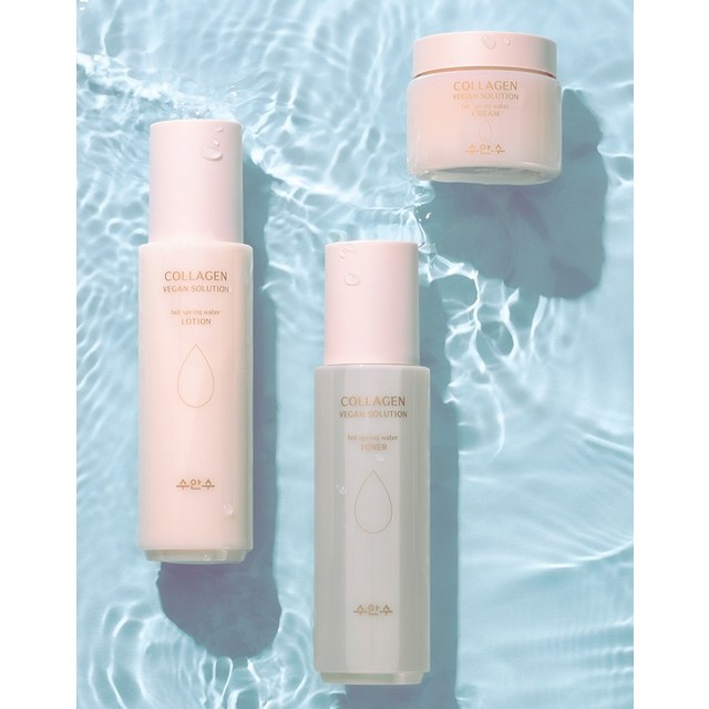 수안수 콜라겐 비건 솔루션 온천수 토너 185ml + 로션 185ml + 크림 80g 세트 + 쇼핑백 이미지 2