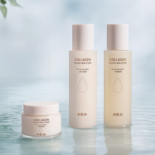 수안수 콜라겐 비건 솔루션 온천수 토너 185ml + 로션 185ml + 크림 80g 세트 + 쇼핑백 이미지 3