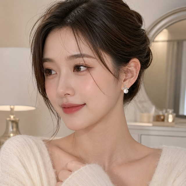 FISIVER 진주 큐빅 링 귀걸이 여성용 우아한 데일리 이어링