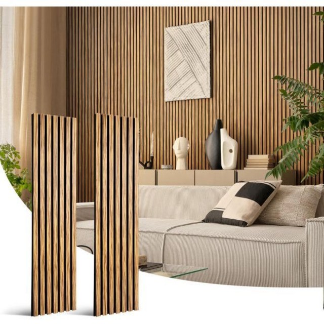 목재 슬랫 벽 패널 - 및 천장용 방음 2개 47.24\"x11.22\" 3D 소음 감쇠 장식 Zebrawood