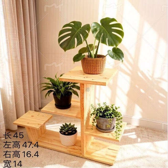 實木陽臺花架客廳落地式多層植物盆栽層架, 時尚中C爆款, 時尚中C爆款