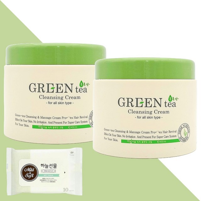 아침이슬 녹차 클렌징 크림 450ml 2개(+휴대용 물티슈 1개) 솔직 후기 | 피부 타입별 분석 - 상품 이미지 1
