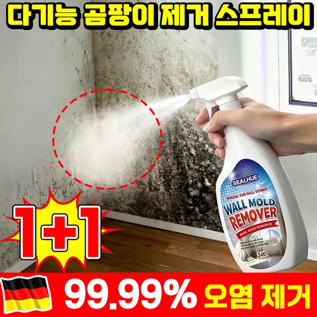 [닦을 필요 없는] 1/1+1 다기능 곰팡이 제거 스프레이 초강력 곰팡이제거제 화장실 욕실 벽지 곰팡이제거제 뿌리는청소세제 wall stain remover TENFOC 포장증정, 240ml, 2개